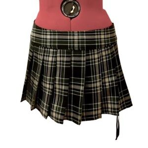 Vintage 90s Lip Service green plaid pleated zip up mini skirt Small goth punk